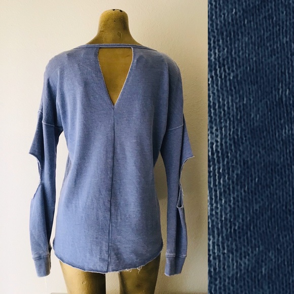 NWT Material Girl BUT FIRST BRUNCH Cut-Out Blue SWEATSHIRT M - Picture 3 of 11